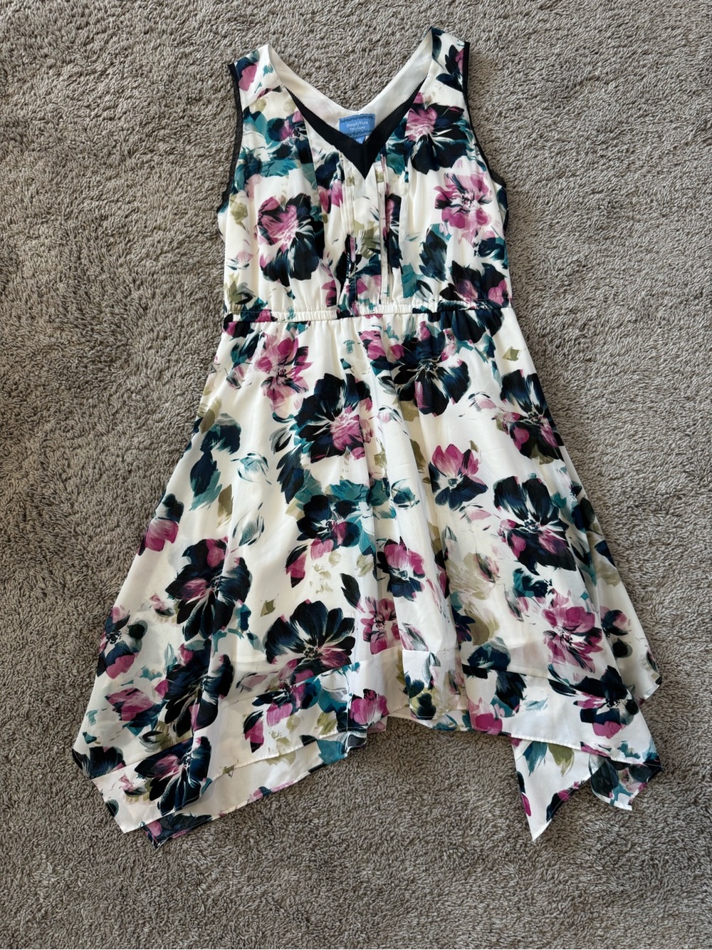 Simply Vera Vera Wang Cream Floral Handkerchief Hem Dress